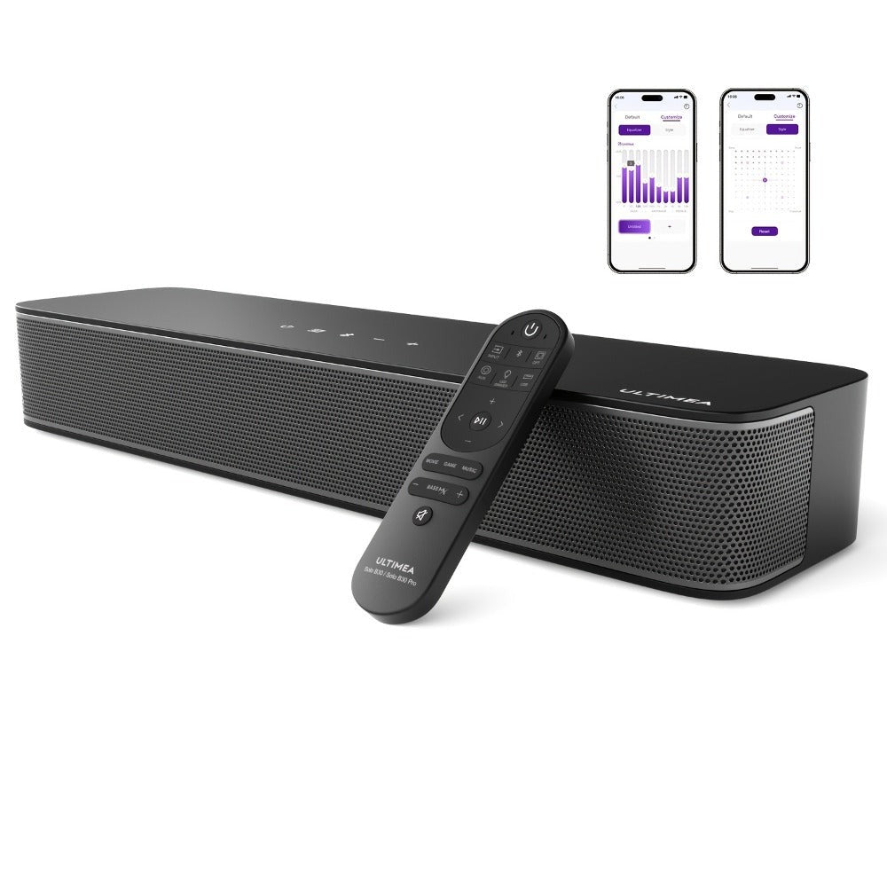 ULTIMEA 2.1ch Mini Barra de Sonido para TV, Barra de Sonido PC Todo en Uno para Juegos, Control por APP, Potencia Máxima 120W+Potencia Máxima 132W, Subwoofer Incorporado