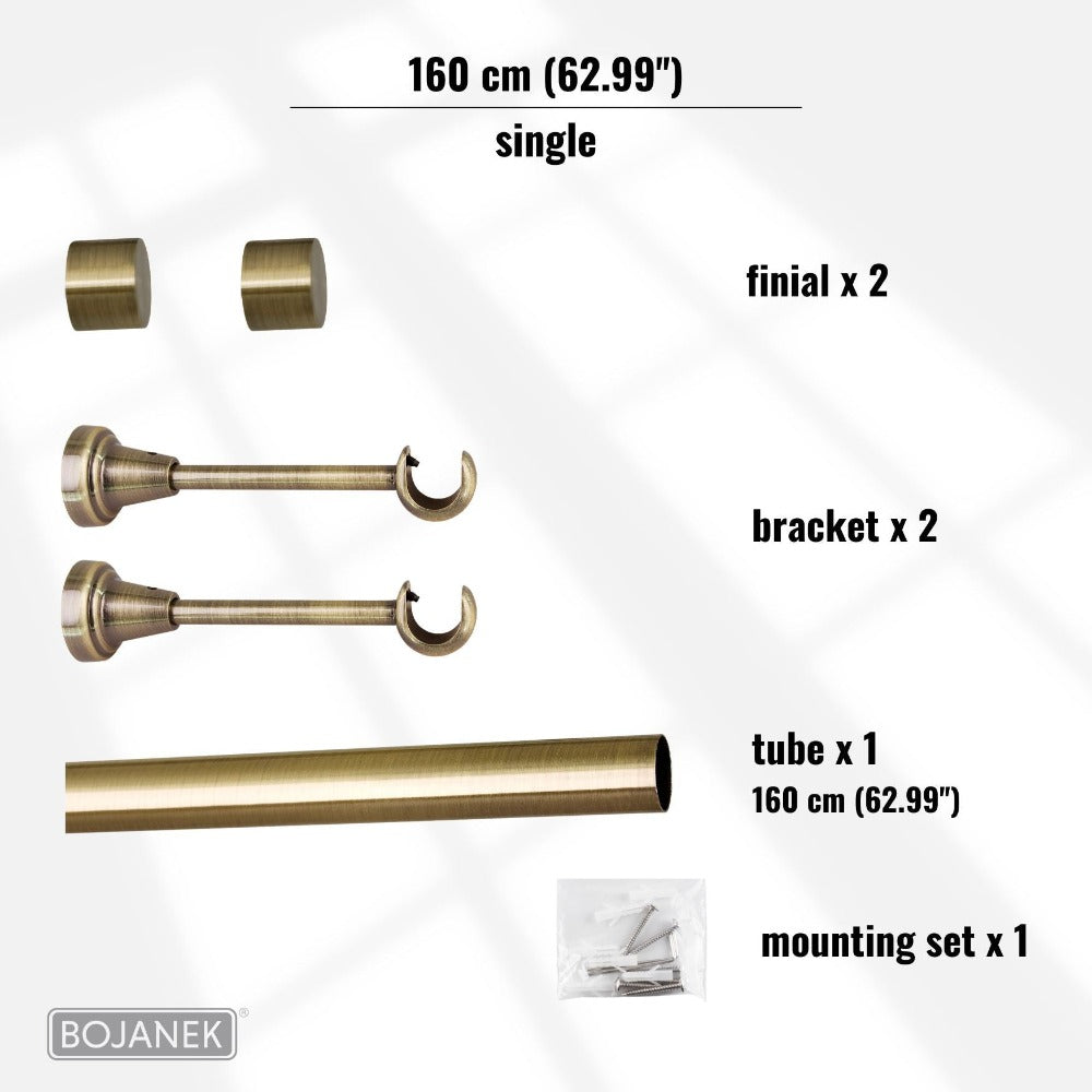 Barra de Cortina de Metal Montada en la Pared para Cortinas y Visillos – BOJANEK – 4 Colores, 8 Longitudes (120 - 600 cm) – Barra de Cortina Robusta, Ajustable y Duradera para Sala, Dormitorio, Cocina, Baño, Oficina; Barra de Cortina Perfecta para Interio