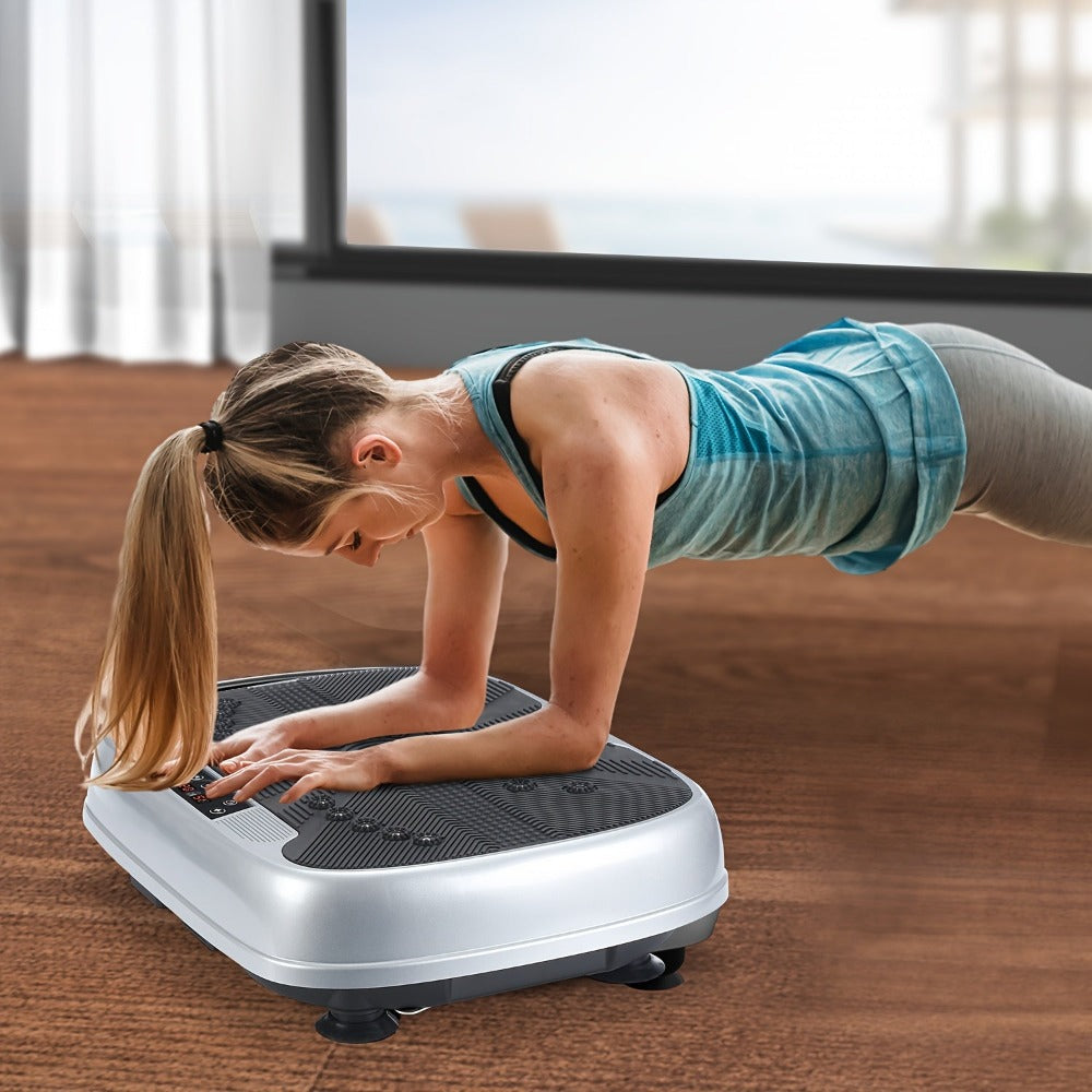 Placa vibratoria inteligente con masaje electromagnético | 99 niveles de velocidad | Almohadilla de acupresión para pies | Control remoto y banda de resistencia incluidos | Quemador silencioso de cuerpo completo para fitness en casa, recuperación muscular