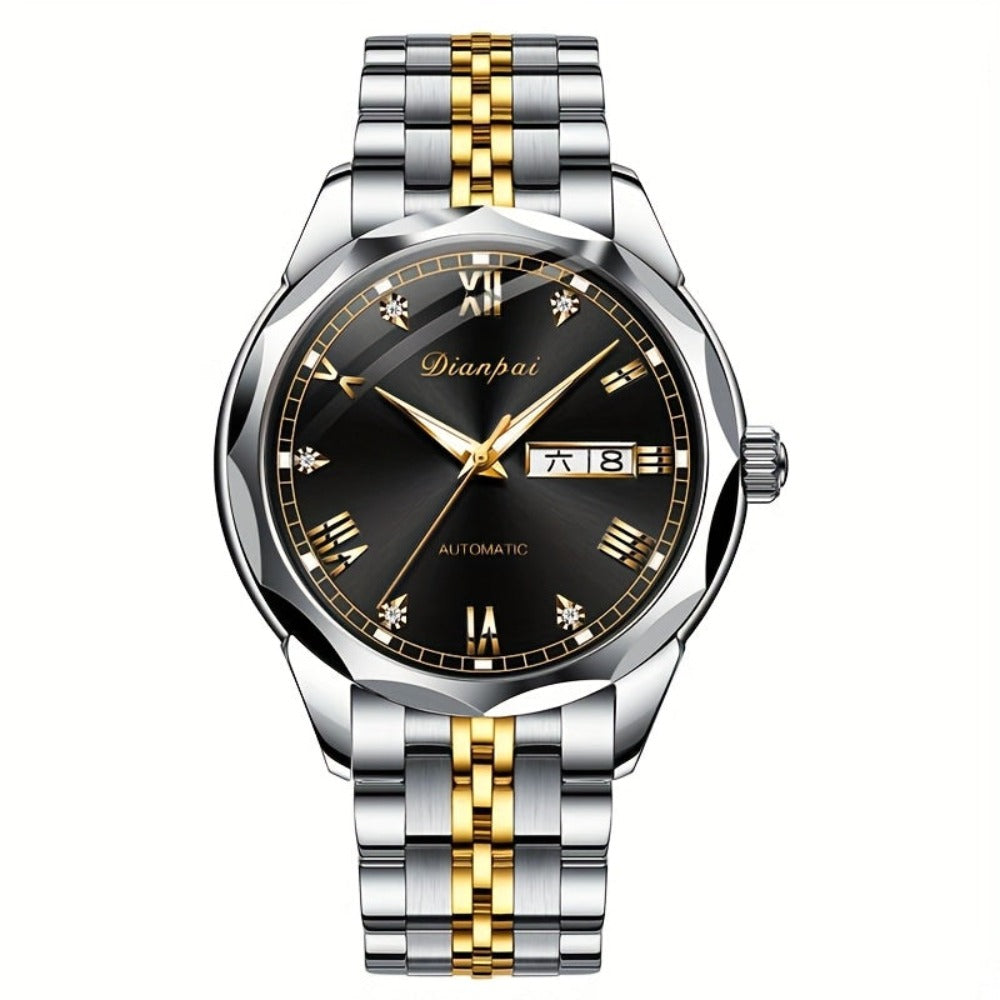 Reloj mecánico automático de lujo para hombre de Dianpai, ideal para uso diario casual, con diseño redondo, calendario y agujas luminosas, un regalo perfecto para hombres, sin batería.