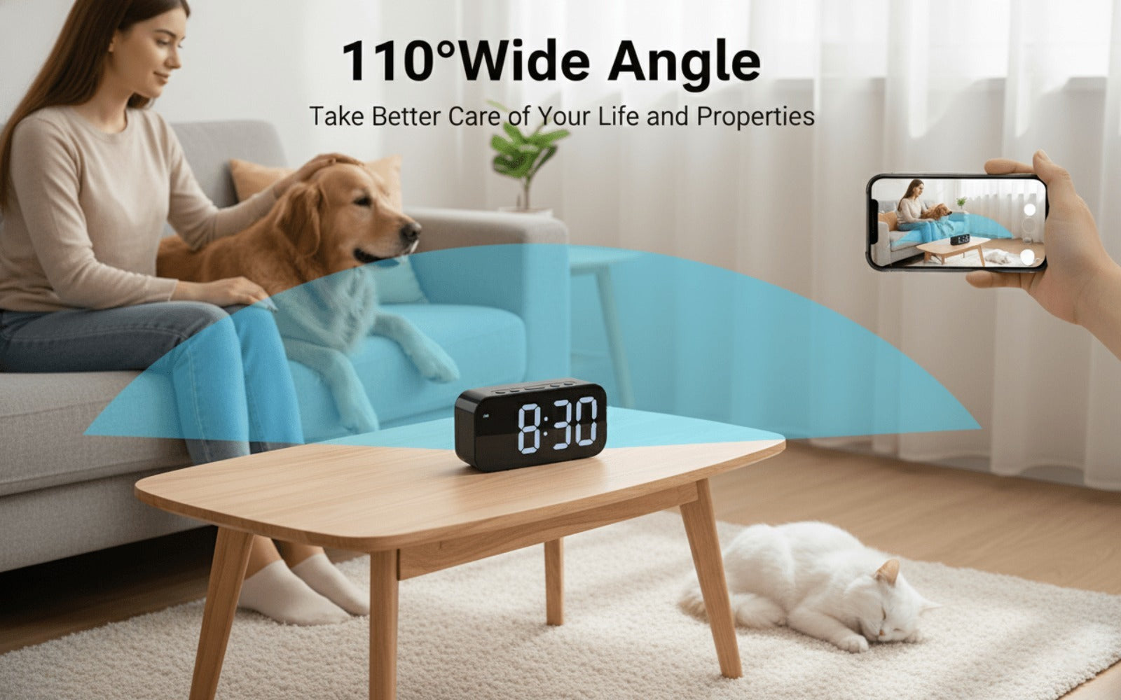 Cámara con reloj digital 1080P FHD, cámara de seguridad con tarjeta SD de 32 GB, punto de acceso AP y WiFi6, visualización remota en tiempo real, almacenamiento local, detección de movimiento, para uso en interiores en hogar, oficina y tienda inteligentes