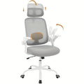 Silla de oficina ergonómica, silla de escritorio con reposacabezas ajustable, soporte lumbar, función de balanceo, reposabrazos plegables, silla para oficina en casa, silla de trabajo