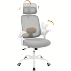 Silla de oficina ergonómica, silla de escritorio con reposacabezas ajustable, soporte lumbar, función de balanceo, reposabrazos plegables, silla para oficina en casa, silla de trabajo