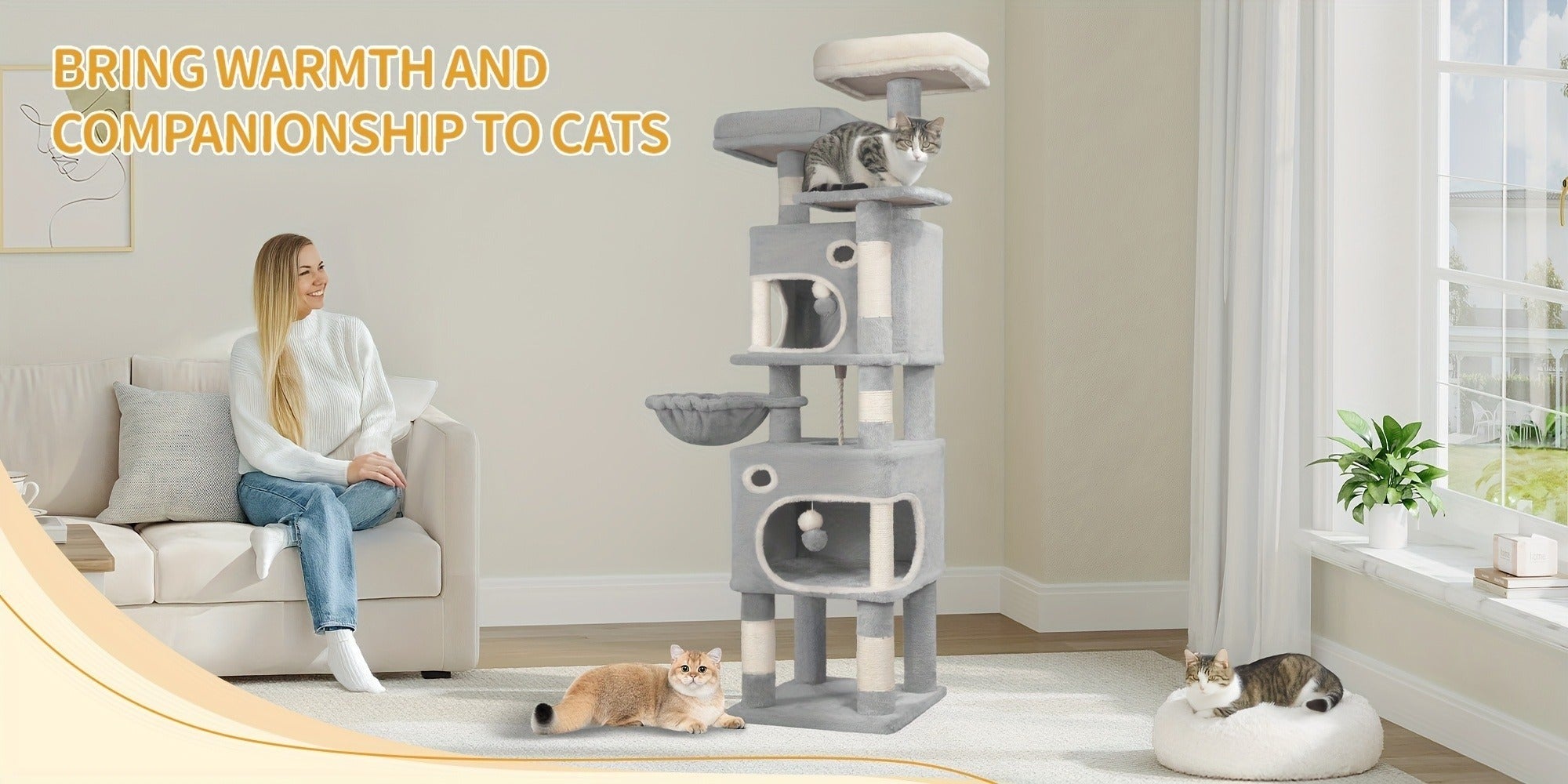 Árbol para gatos de 159 cm con 8 rascadores, 3 plataformas, 2 cuevas, cesta, pelotas de felpa, cuerda de sisal, adecuado para gatos de varios tamaños, gris claro/gris oscuro