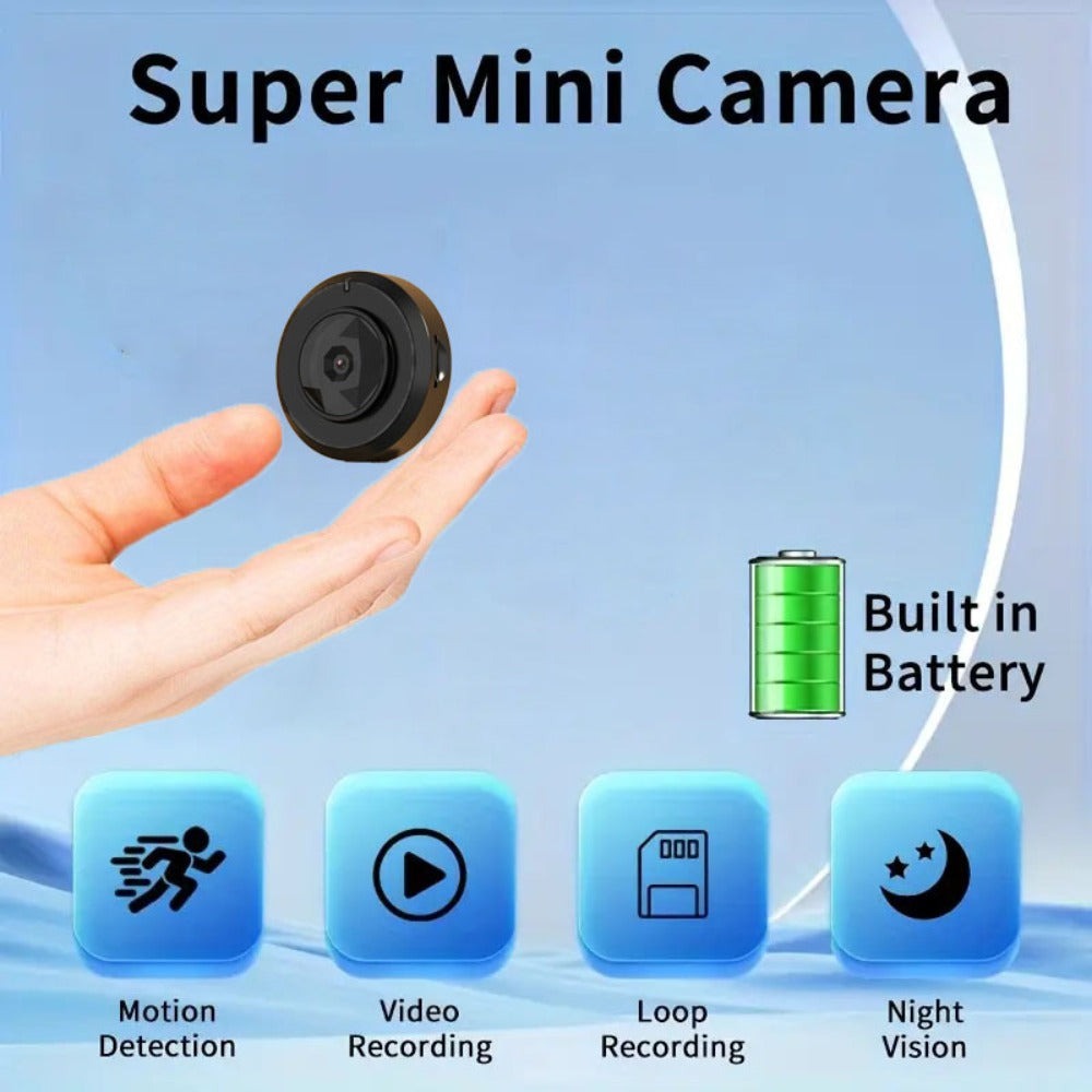 Asd545zx Cámara de seguridad para el hogar mini inteligente portátil y pequeña, adecuada para seguridad antirrobo en interiores y en el coche, mascotas | Cuidado de bebés | Inalámbrica en tiempo real, compatible con WIFI HD, batería grande con tiempo de e