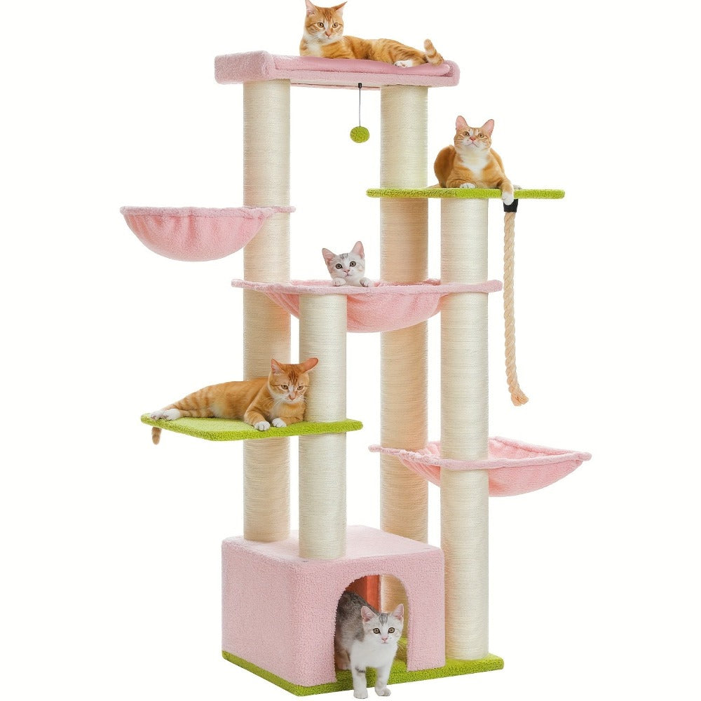 Árbol para Gatos Grande - Torre para Gatos de 170 cm de Altura para Gatos Adultos de Interior con 13 Postes de Rascado Negros Gruesos (10.9 cm), Condominio para Gatos de Múltiples Niveles, Plataforma Súper Grande y Hamacas para Maine Coon de 9 kg