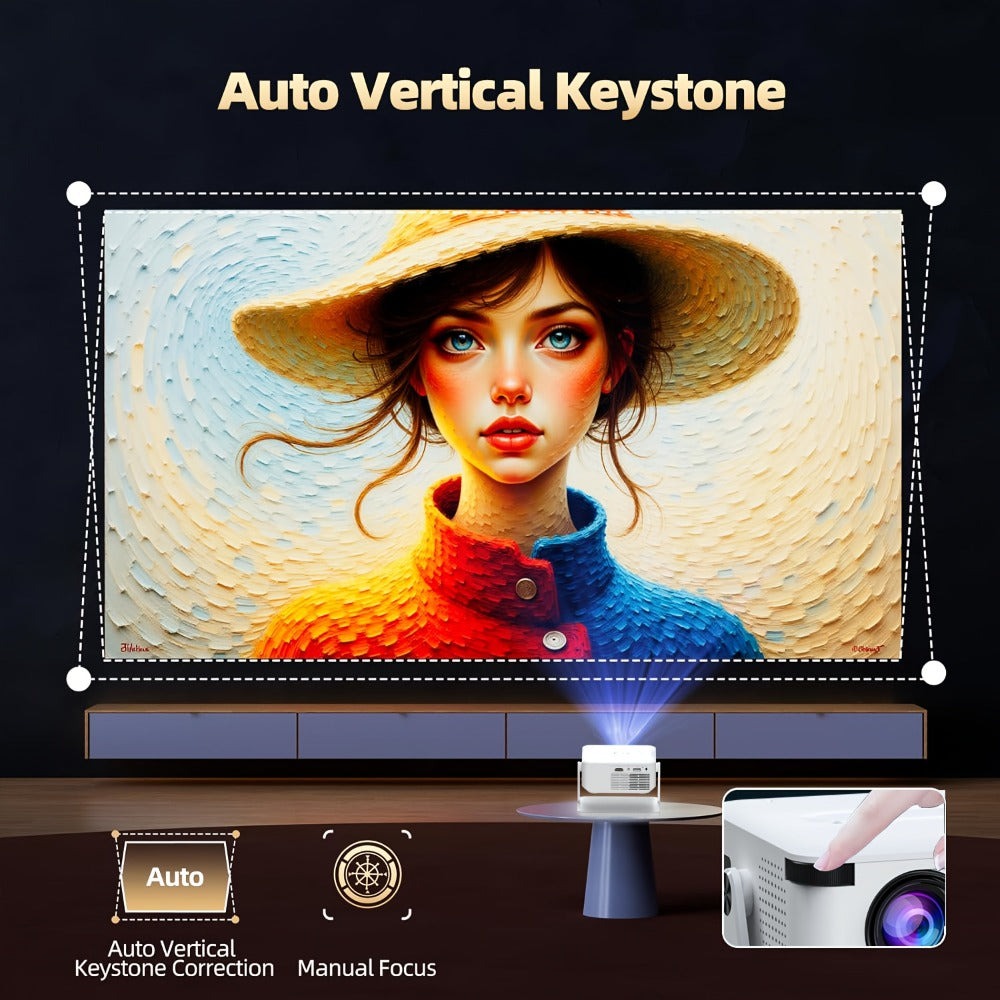 Mini proyector portátil con soporte 4K, proyector inteligente de películas, nativo 720P, con WiFi y tecnología inalámbrica 5.0/150ANSI, pequeño y ligero, fácil de transportar, compatible con TV, teléfono móvil y portátil, para viajes, camping, reuniones,