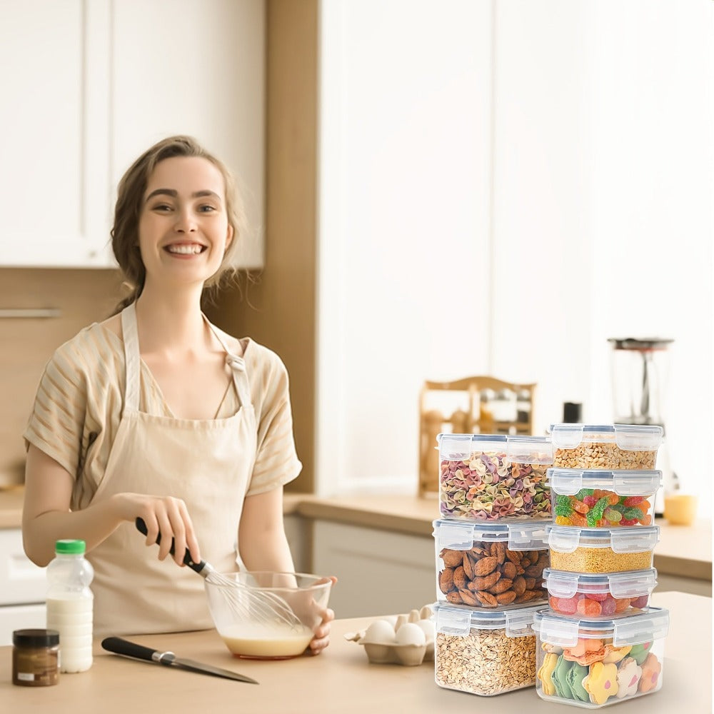 27 Piezas de Contenedores Herméticos para Alimentos con Tapas, Organizador de Despensa y Almacenamiento, Juego de Botes de Plástico para Cereales, Pasta, Harina y Azúcar, Incluye Etiquetas y Marcador