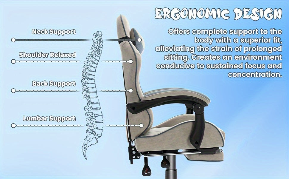 Silla Gaming Ergonómica con Reposapiés y Soporte Lumbar Ajustable, Ideal para Adultos en la Oficina en Casa o Configuración de Gaming - Color Gris