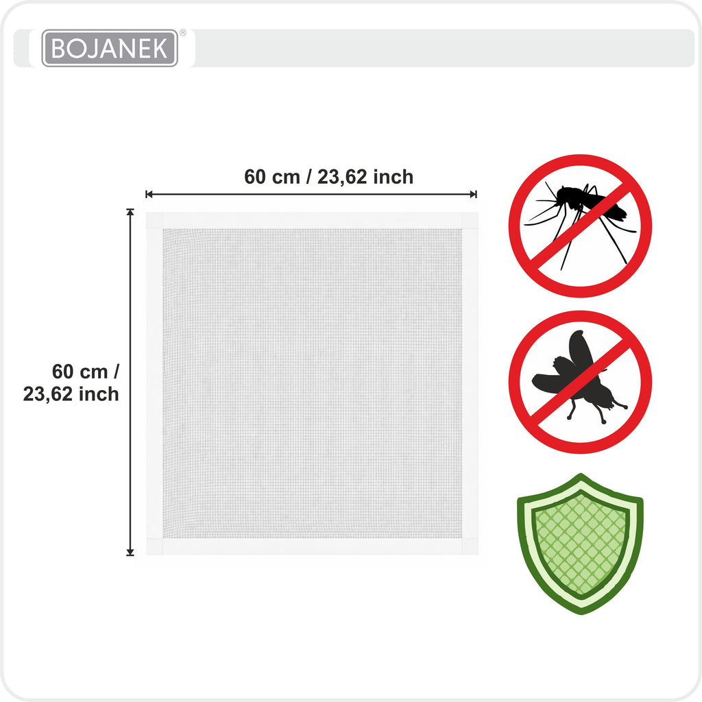 Mosquitera con marco blanco para ventana - BOJANEK - Marco de aluminio blanco - 30 tamaños - Mosquitera no invasiva para ventana - Malla de fibra de vidrio gris - Mosquitera contra mosquitos, moscas e insectos - Mosquitera para marco de ventana sin taladr