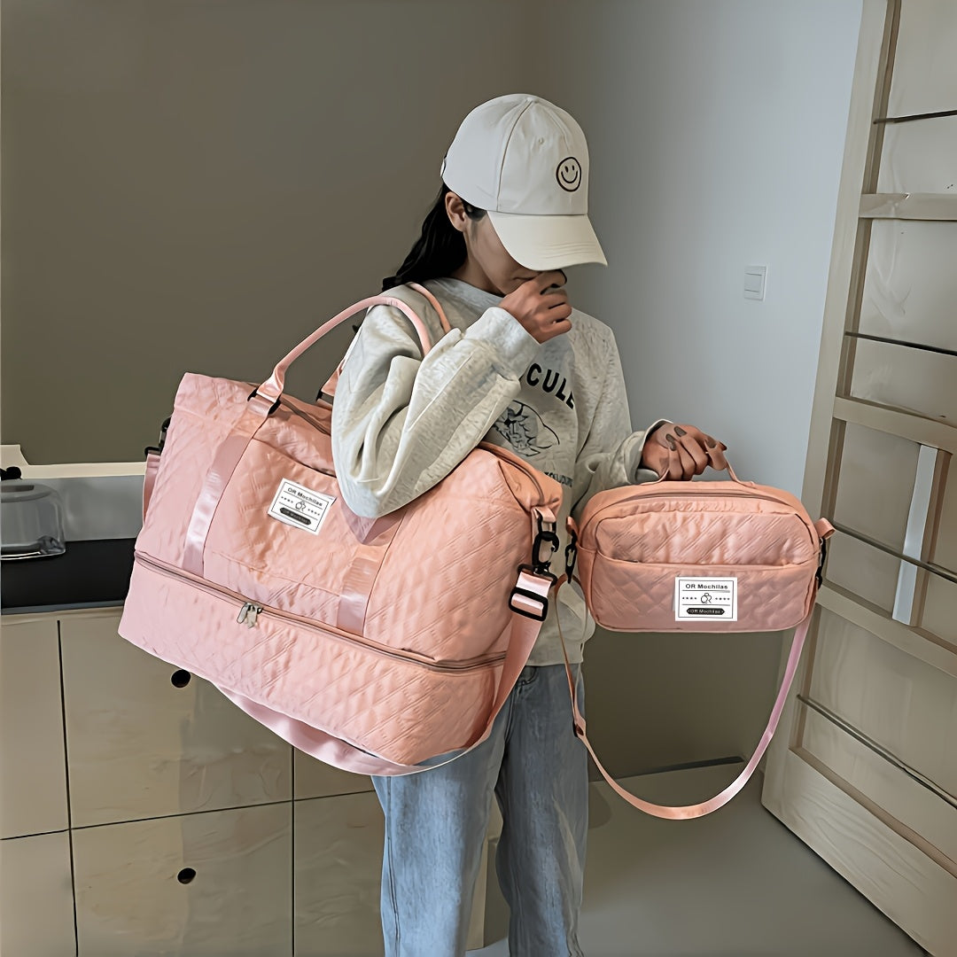 Set de Bolso Duffel de Viaje, Bolso de Fin de Semana para Mujer con Bolso de Hombro, Bolso de Mano de Noche con Compartimento para Zapatos, Bolso de Gimnasio para Yoga con Bolsa para Zapatos con Bolsillo Húmedo, Bolso de Hospital para el Trabajo de Parto