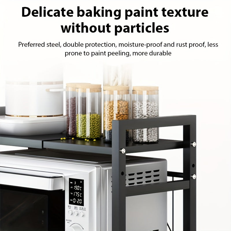 Estante de microondas ajustable y expandible - Estante de encimera de acero al carbono resistente para almacenamiento de cocina, utensilios y organizador de vajilla, ancho ajustable de 40-64 cm, altura ajustable de 32-2 cm - Diseño que ahorra espacio para