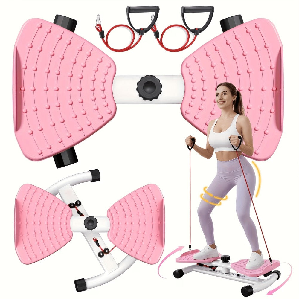 Equipo de fitness giratorio de cintura para uso doméstico, quemador de grasa abdominal, equipado con bandas de resistencia, tabla de ejercicios silenciosa y antideslizante para entrenamiento de core, piernas y glúteos (capacidad de peso 136 kg - rosa - mo