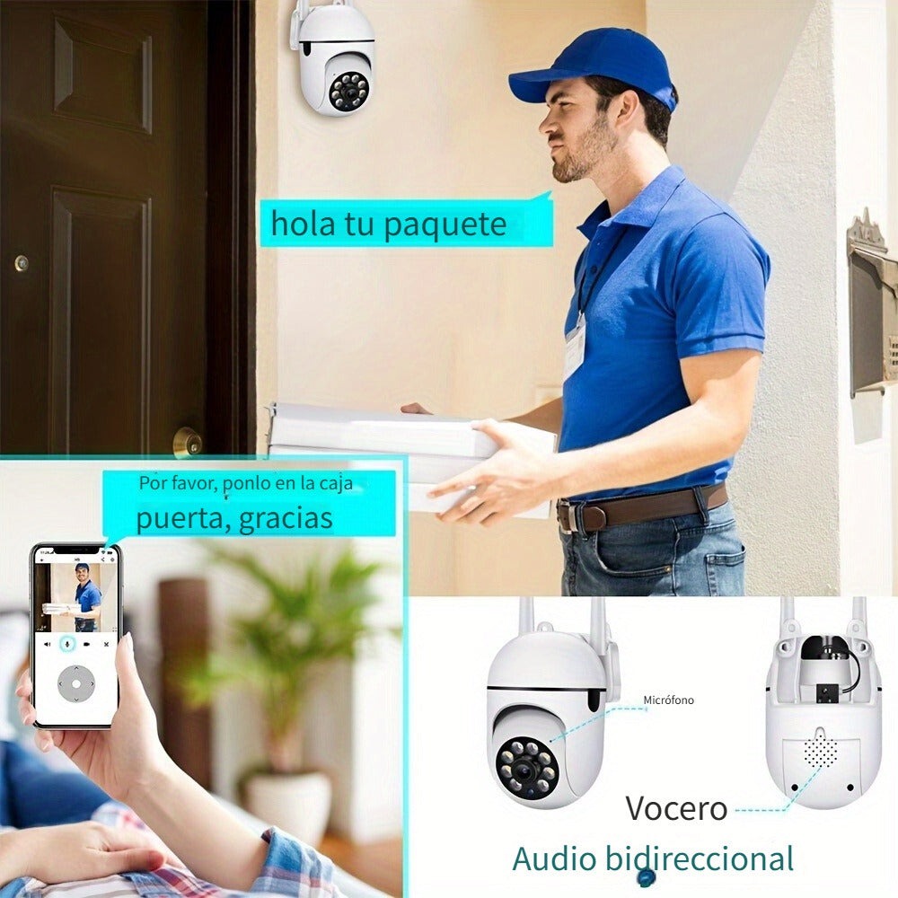 3 cámaras de seguridad Ease Life 1080P para exteriores con vista panorámica/tilt de 360° para seguridad en el hogar y exteriores con visión nocturna a color, detección de movimiento, audio bidireccional, Wi-Fi de 2.4Ghz, tarjeta de memoria y servicio en l