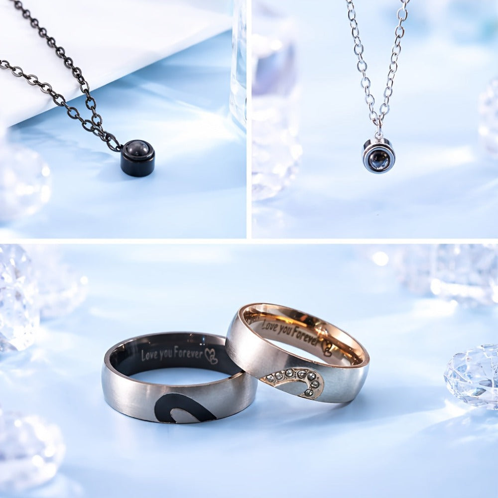 Collares a juego para parejas, collar con colgante para mujeres y hombres, anillos de compromiso a juego, juego de colgantes 316L 316L 316L 316L de acero inoxidable, collar para parejas para él y ella, regalo de joyería para el aniversario, San Valentín