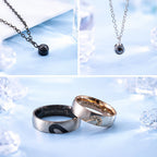 Collares a juego para parejas, collar con colgante para mujeres y hombres, anillos de compromiso a juego, juego de colgantes 316L 316L 316L 316L de acero inoxidable, collar para parejas para él y ella, regalo de joyería para el aniversario, San Valentín