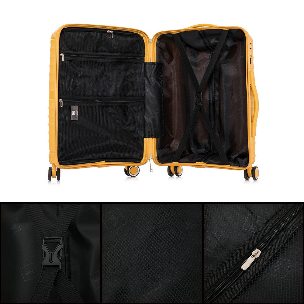 Maleta de cabina de 55x39x21.5cm (46L) de polipropileno - Candado incrustado - 20 pulgadas - RK06 Choco Azul Marino