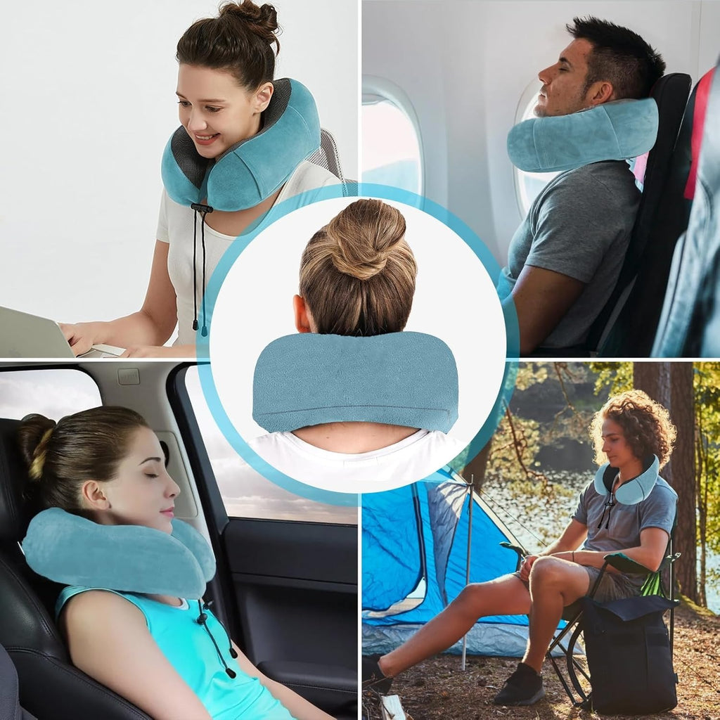 Una Almohada Cervical Ergonómica en Forma de U con Bolsa de Almacenamiento, Espuma de Memoria con Tecnología de Rebote Lento, Funda Lavable a Máquina, Ligera y Portátil para Avión, Oficina y Hogar, Apoya Cuello y Cabeza, Ideal para Siestas, Lectura y Ver