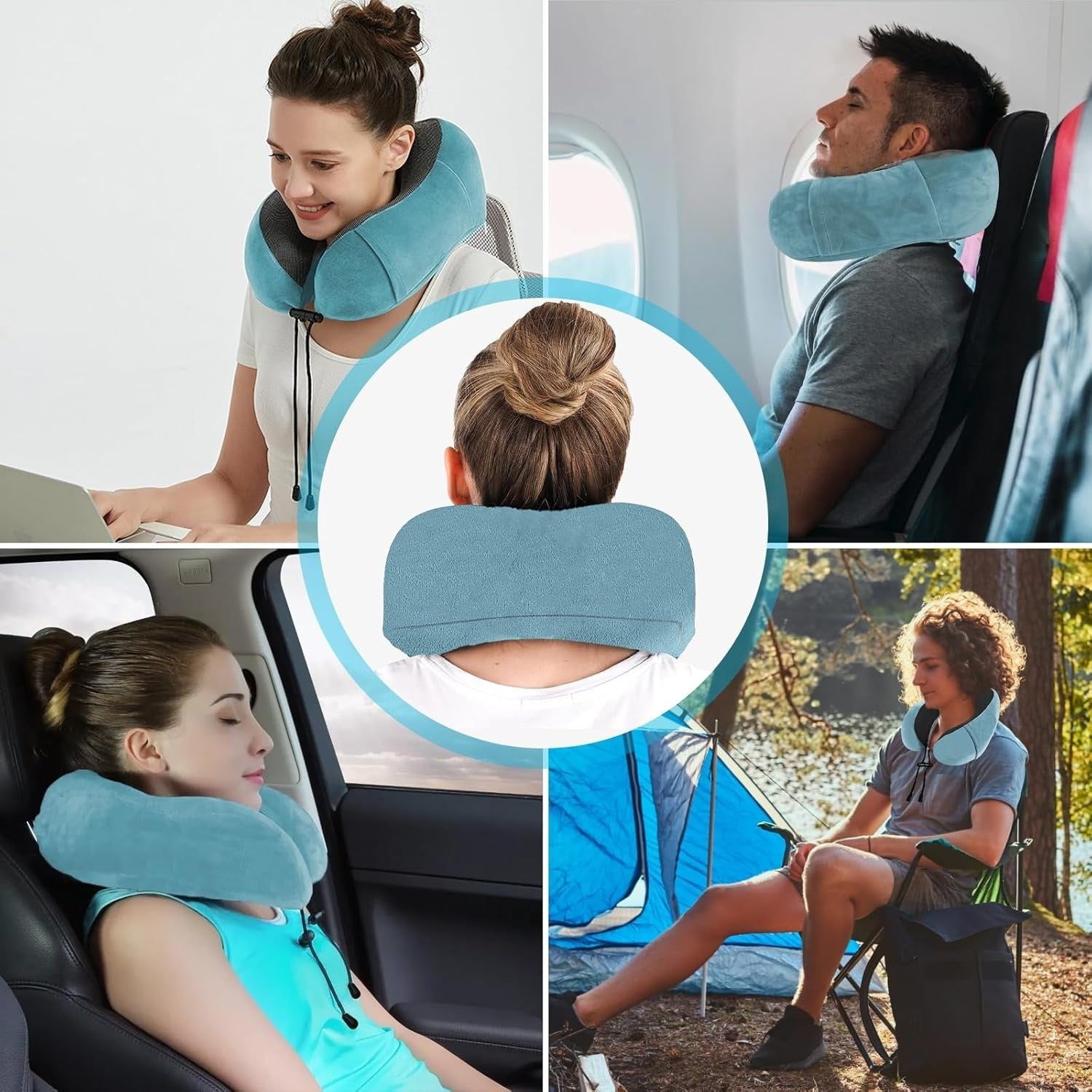 Una Almohada Cervical Ergonómica en Forma de U con Bolsa de Almacenamiento, Espuma de Memoria con Tecnología de Rebote Lento, Funda Lavable a Máquina, Ligera y Portátil para Avión, Oficina y Hogar, Apoya Cuello y Cabeza, Ideal para Siestas, Lectura y Ver