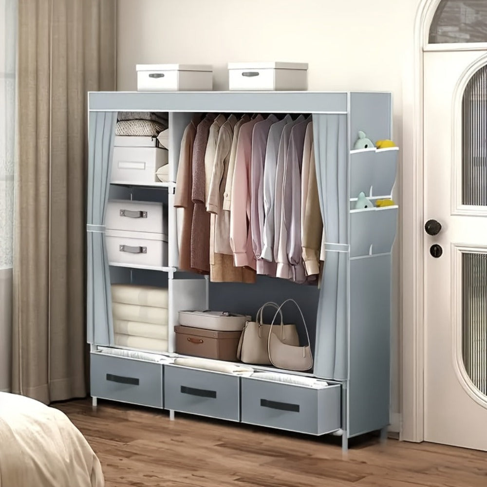 Armario portátil simple, diseño de gran capacidad, armario de almacenamiento multicapa, almacenamiento de ropa, armario portátil, diseño plegable, organizador de ropa con 6 armarios de almacenamiento y 2 zonas para colgar, plegable, apto para dormitorio,