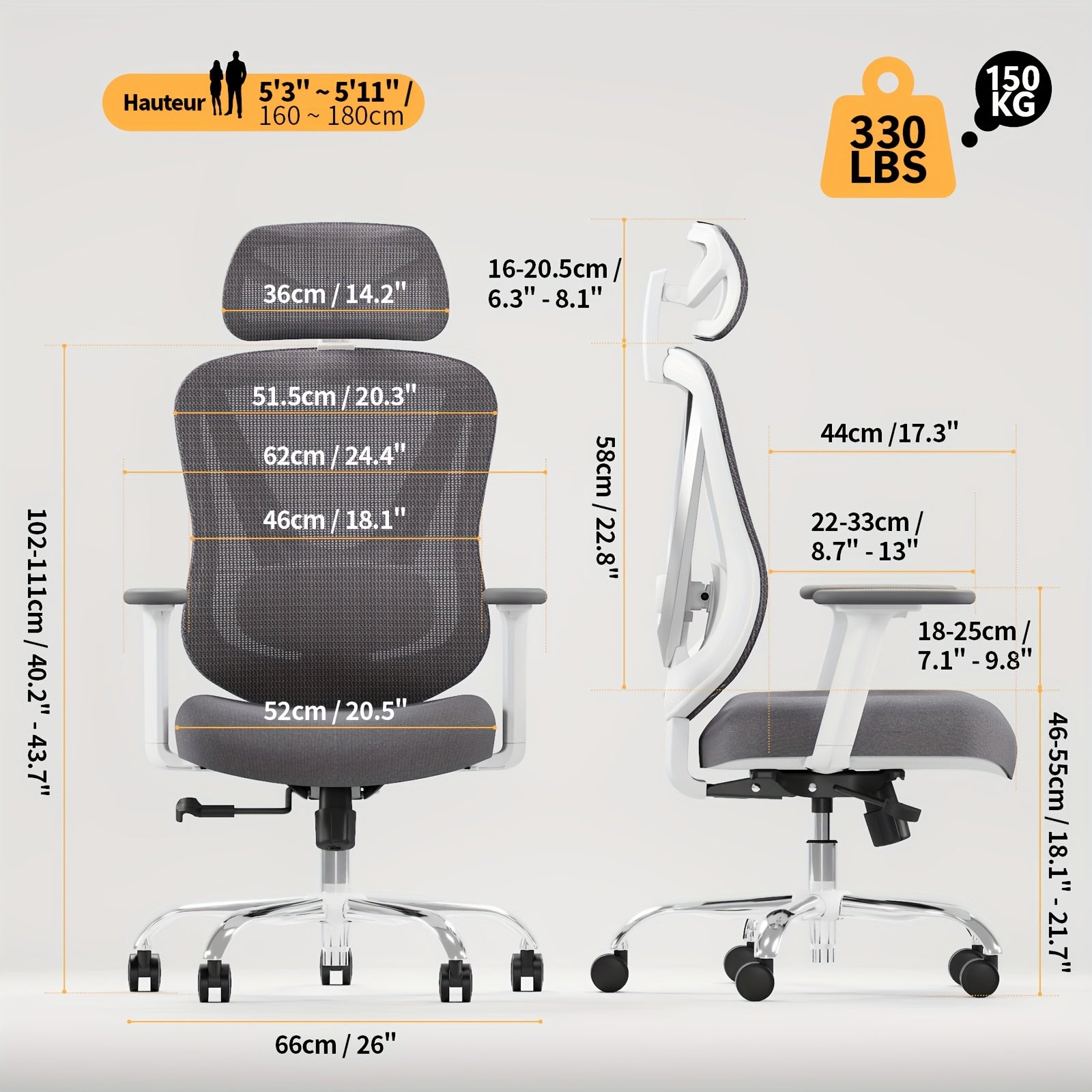 Silla de oficina | Silla de escritorio ergonómica de malla con estructura de respaldo en V, ruedas giratorias de 360 grados, cojín de asiento y
