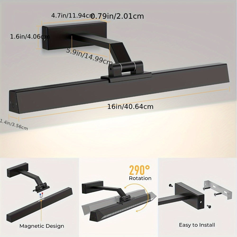 Luz LED trapezoidal inteligente, controlada remoticamente, disponible en negro y dorado, recargable, 5000mAh, CCT con 3 niveles de brillo de color ajustables, soporte de montaje con succión magnética, lámpara de pared, luz mural, luz para obras de arte