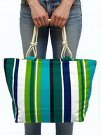 TOTE BAG Grande Rayas Multicolor – BOLSO DE PLAYA de Lona con Asas de Cuerda, Capacidad Extra, 6 Colores Disponibles