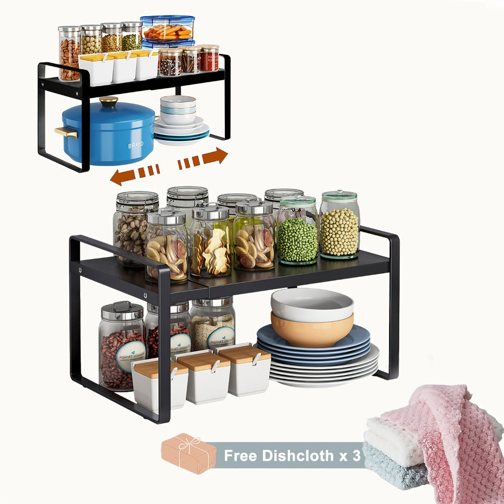 Organizador de Estantes de Cocina Metálicos Ajustables y Expandibles, Estante de Especias para Alacenas y Encimeras, Ideal para Despensa, Baño - Estantes de Soporte Superior Multiusos, Organizadores y Almacenamiento de Cocina, Estantes de Utilidad