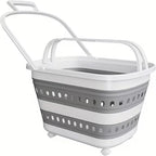 Cesta de Ropa Retráctil y Plegable con Ruedas - 45 Litros - Blanco Gris