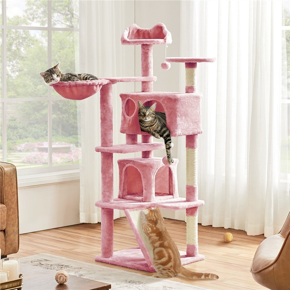Rascador para gatos Costoffs, de 145 cm de altura, robusto árbol trepador con postes de sisal para rascar, 2 cuevas para gatos y sisal de juego para gatos