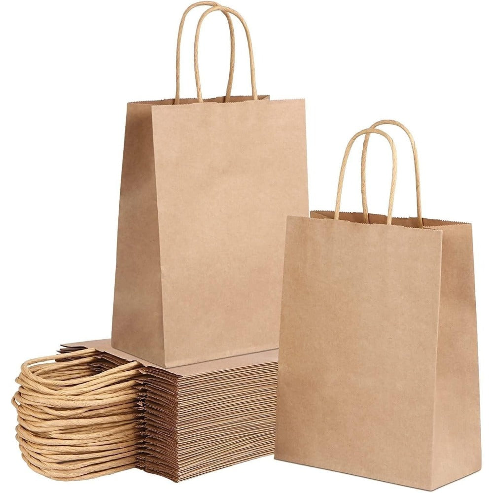 10/25/100 Uds Bolsas de Papel Marrón con Asa Rígida Bolsas Kraft para Comercio Regalos Navidad y Manualidades DIY