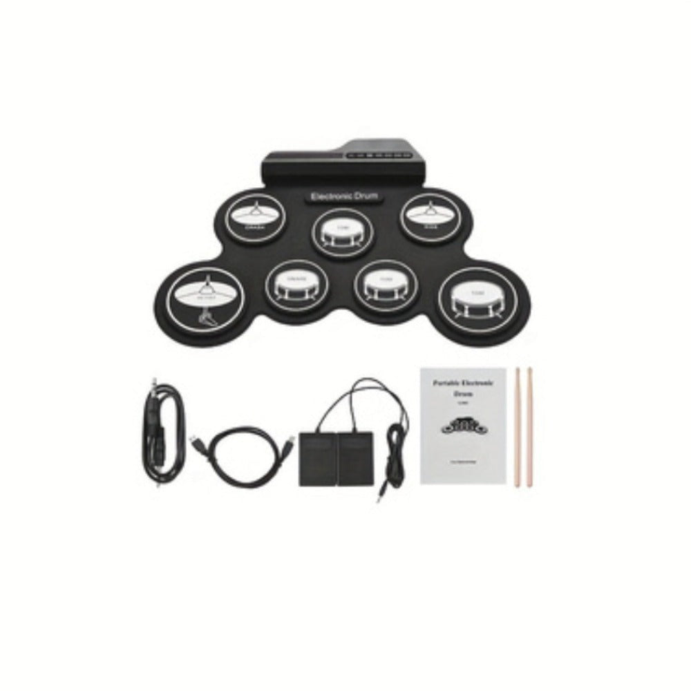 Batería electrónica, 7 pads enrollables, kit de batería midi portátil con altavoz incorporado/pedales/tomacables para auriculares, excelente regalo de vacaciones para principiantes