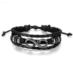 Pulsera de Cuero PU Trenzado con Símbolo Infinito para Hombres y Mujeres - Brazalete en Forma Infinity, Estilo y Blanco Regalo Joyería Unisex Para Boda/Aniversario/Accesorio Punk (Sin Metal, Uso Todo el Año)