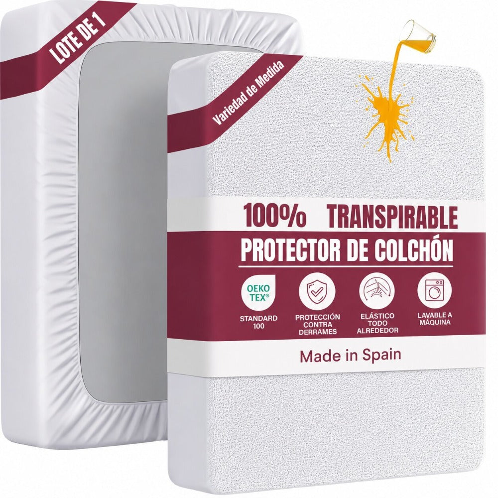 KingnetStore - Protector de colchón/Cubre colchón Ajustable, de Rizo, Transpirable. Elástico En Todo El Contorno. Variedad de Medida Disponible, Colchón hasta 30 CM Altura