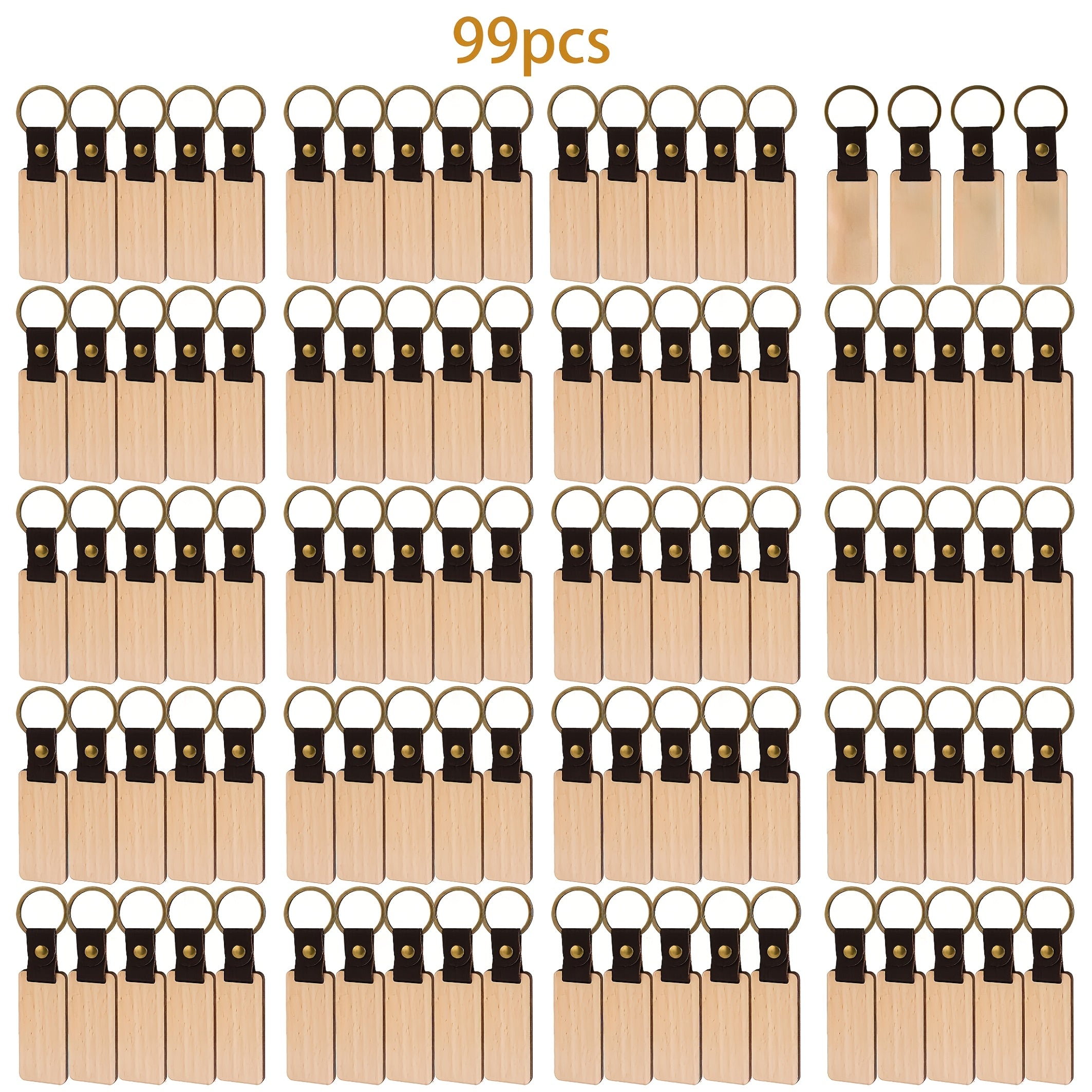 Dofiki 23/49/99 piezas de llaveros de madera, llaveros rectangulares en blanco de madera de haya para manualidades de regalos de festividades DIY, grabado láser, llaveros de madera al por mayor, anillas de madera para troncos, etiquetas para llaves