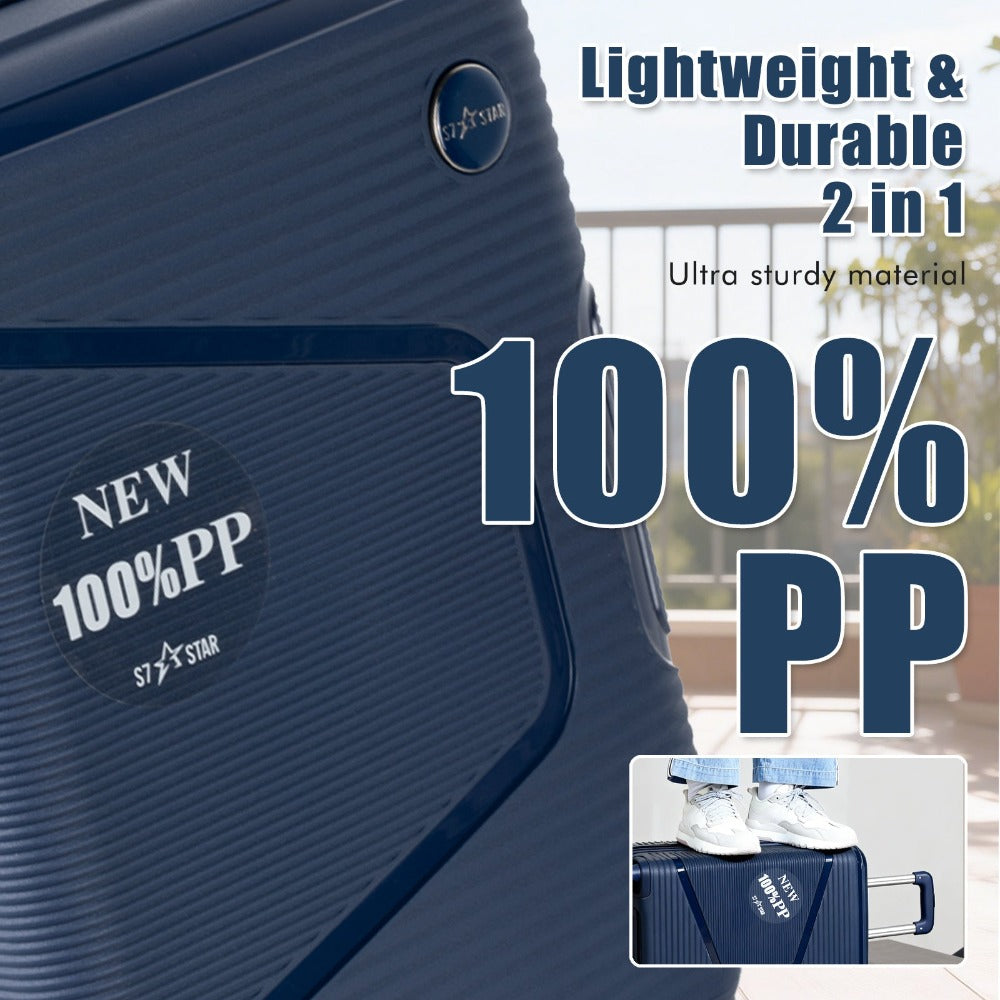Equipaje de cabina de 19 pulgadas, 8 colores, 100 % PP ligero y antideformación | Candado de contraseña Trinity, cremallera suave antiexplosión, asa elástica | Cabe en el compartimento superior del avión