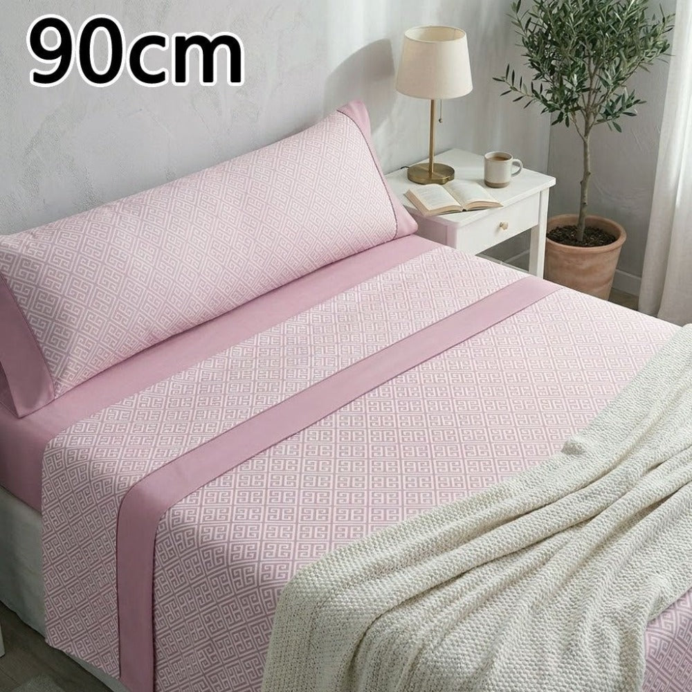 Juego de cama de 3 piezas con estampado de verano | Sábana bajera, colcha, funda de almohada | Estampado sencillo de hojas coloridas | Tela suave | 90 cm - Varios tamaños disponibles - Rosa