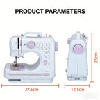 Mini máquina de coser para principiantes, máquina doméstica multifuncional de 12 agujas, portátil, de doble hilo, con costura inversa, dos velocidades, a pilas (pila no incluida en el paquete) con versión extendida + accesorios de costura