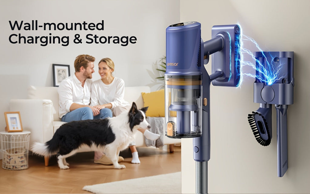 Laresar V11 Aspiradora Inalámbrica 650W/46Kpa 90Mins de Autonomía Aspiradoras de Mano con Base de Carga, Aspiradora Autónoma con Pantalla Táctil, Aspiradora 6 en 1 para Alfombras, Pisos Duros y Pelo de Mascotas