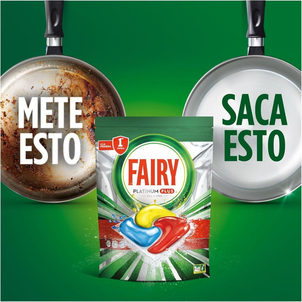 Fairy Platinum Plus All in One 160 Pastillas Lavavajillas, Pack Ahorro 2x1, en total 160 Capsulas, Limpieza Profunda y Extra Brillo, Fragancia Limon