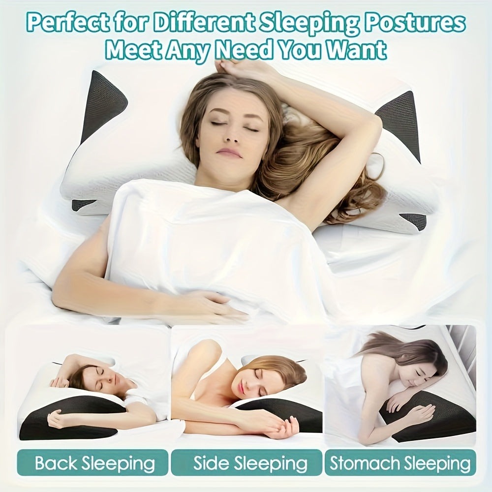 Almohada Ergonómica para Cuello para Personas que Duermen de Lado, Boca Arriba y Boca Abajo - Diseño Contorneado, Soporte Suave pero Firme, Negro con Relajación de Hombros Texturizada Blanca, Construcción Sólida, Soporte Cómodo para el Cuello | Reposacabe