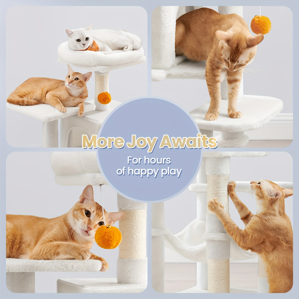 Rascador para gatos | Torre para Gatos Feandrea de Múltiples Niveles con 4 Postes Rascadores, Hamaca Acolchada y Cueva Acogedora - Mueble