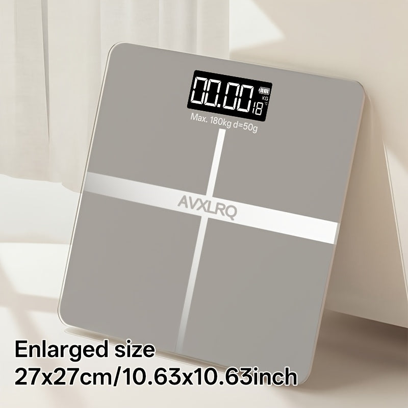 Báscula de baño de alta precisión, báscula electrónica de cuerpo con pantalla LCD ultradelgada con visualización de temperatura, inicio automático al pesar, pesaje hasta 180 kg, cambio de unidad LB/KG, diseño de plataforma de vidrio templado antideslizant