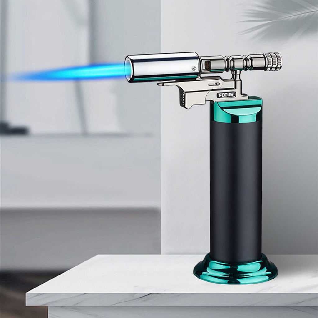 Encendedores recargables | Encendedor de metal, base de mano exquisita pulida a prueba de viento, recargable, con llama de chorro azul jean de