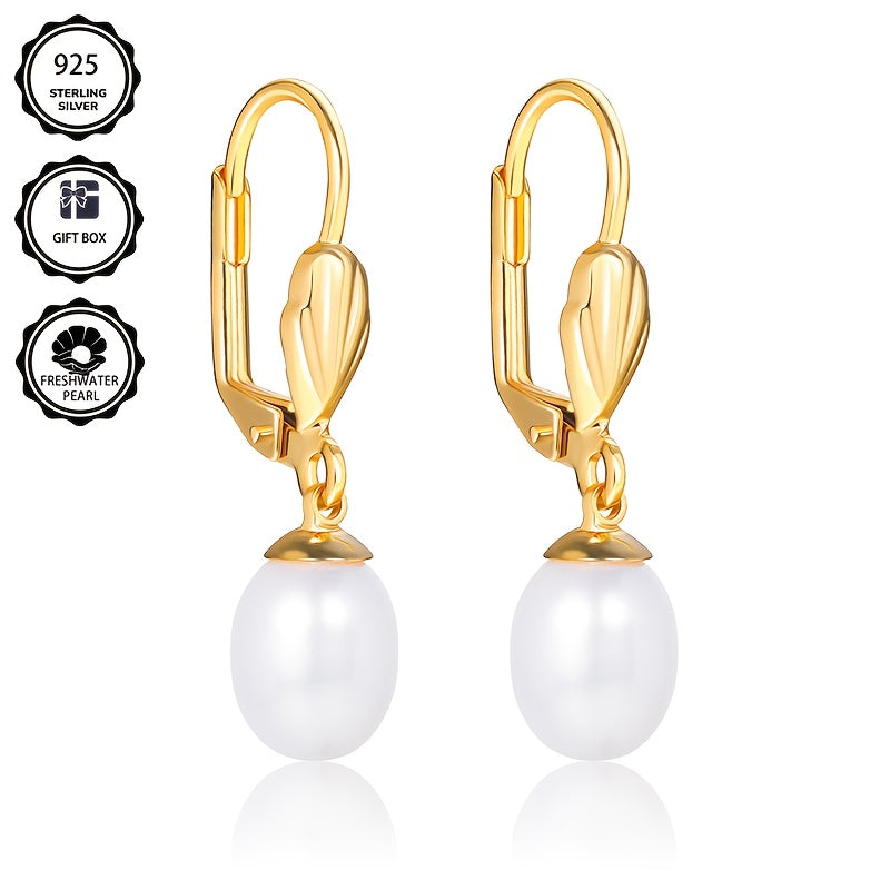 Un par de aretes de plata 925 para dama, con cierre en forma de D bañado en oro de 18k, elegantes y lujosos, adecuados para uso diario o banquetes nocturnos, regalo del Día de la Madre, empaquetados en caja de regalo