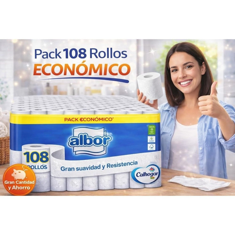 Colhogar albor , Ahorro XXL 108 Rollos Papel Higiénico WC - Olvídate de Comprar por Meses