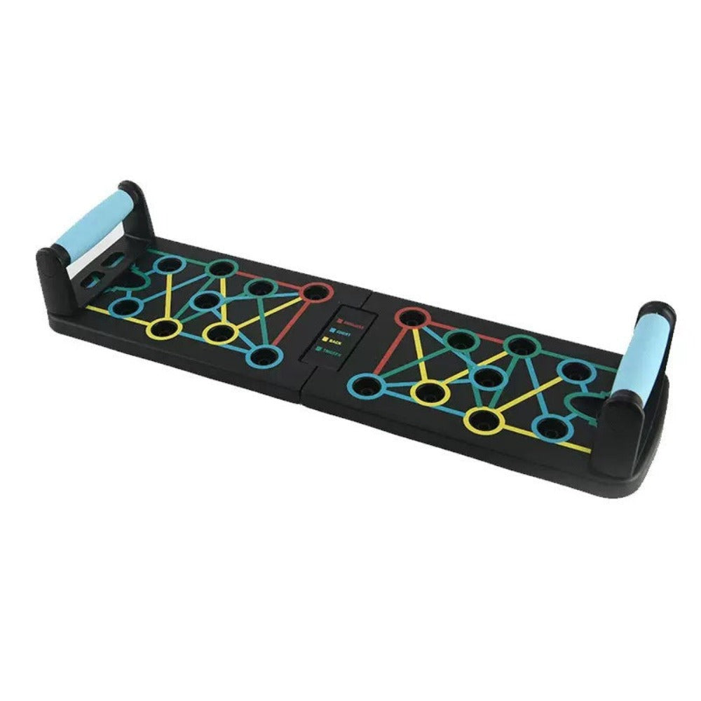 Tabla de flexiones multifuncional plegable，Entrenador de flexiones multifuncional plegable y portátil con asas antideslizantes y 2 bandas de resistencia. Diseño antideslizante, desmontable y fácil de guardar.barra de empuje para gimnasio en casa, manija d