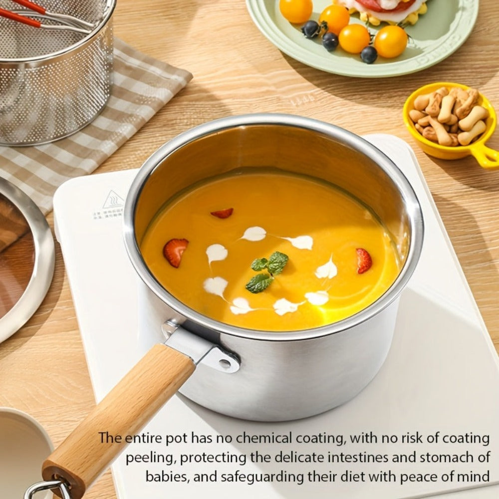 Juego de ollas de cocina multiusos con cesta para freír y tapa de cristal: cacerola antiadherente, freidora, olla para fideos, cacerola para leche, olla freidora de acero inoxidable, olla para cocinar pasta, apta para estufas de inducción y de gas, ideal