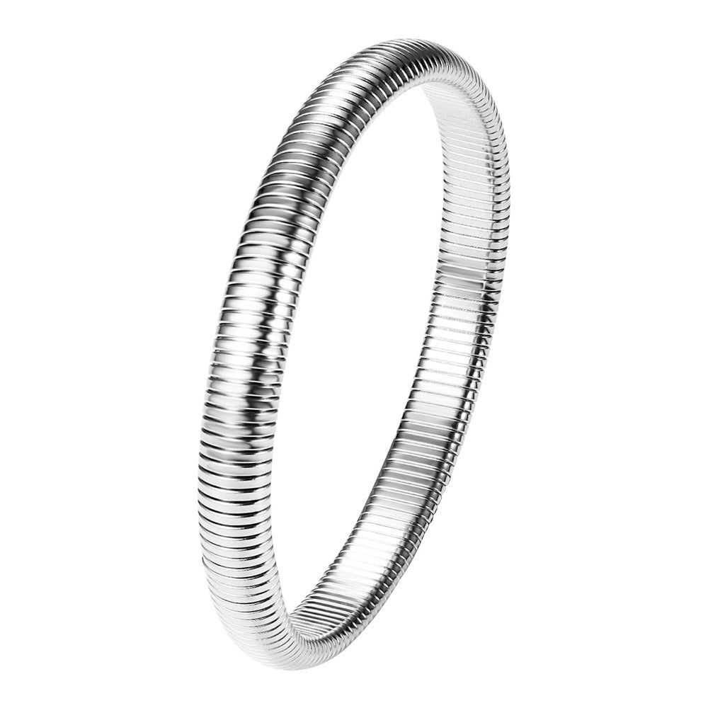 Jewelrywe Pulsera de Serpiente Flexible para Mujer: Brazalete Elástico de Acero Inoxidable de 10 mm de Ancho, Puntero de Serpiente Elástico para Mujer Y
