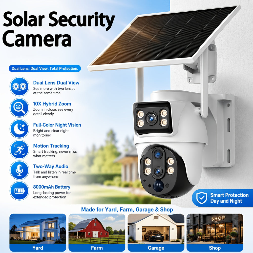 Cámara de Seguridad Exterior XIAOVV: Ofrece Versiones WiFi 2.4G o 4G LTE; Cámara PTZ con Zoom de 10x | Carga Solar | Rotación Horizontal de 355° y Rotación Vertical de 90° | Detección de Movimiento con IA, Área de Detección, Audio Bidireccional, Almacenam